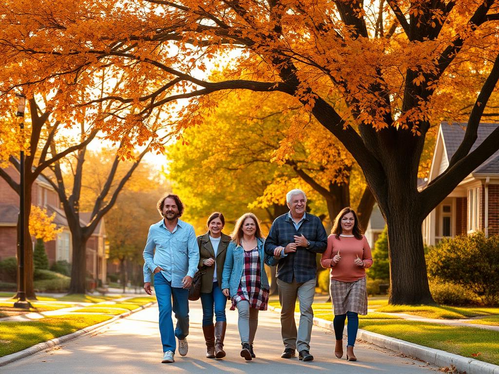 Young family walking together in a Northwest Suburb park near Des Plaines